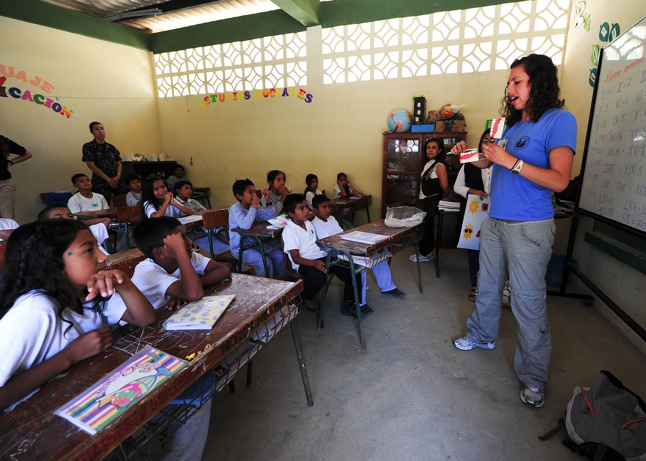 Teacher instructing students in a classroom