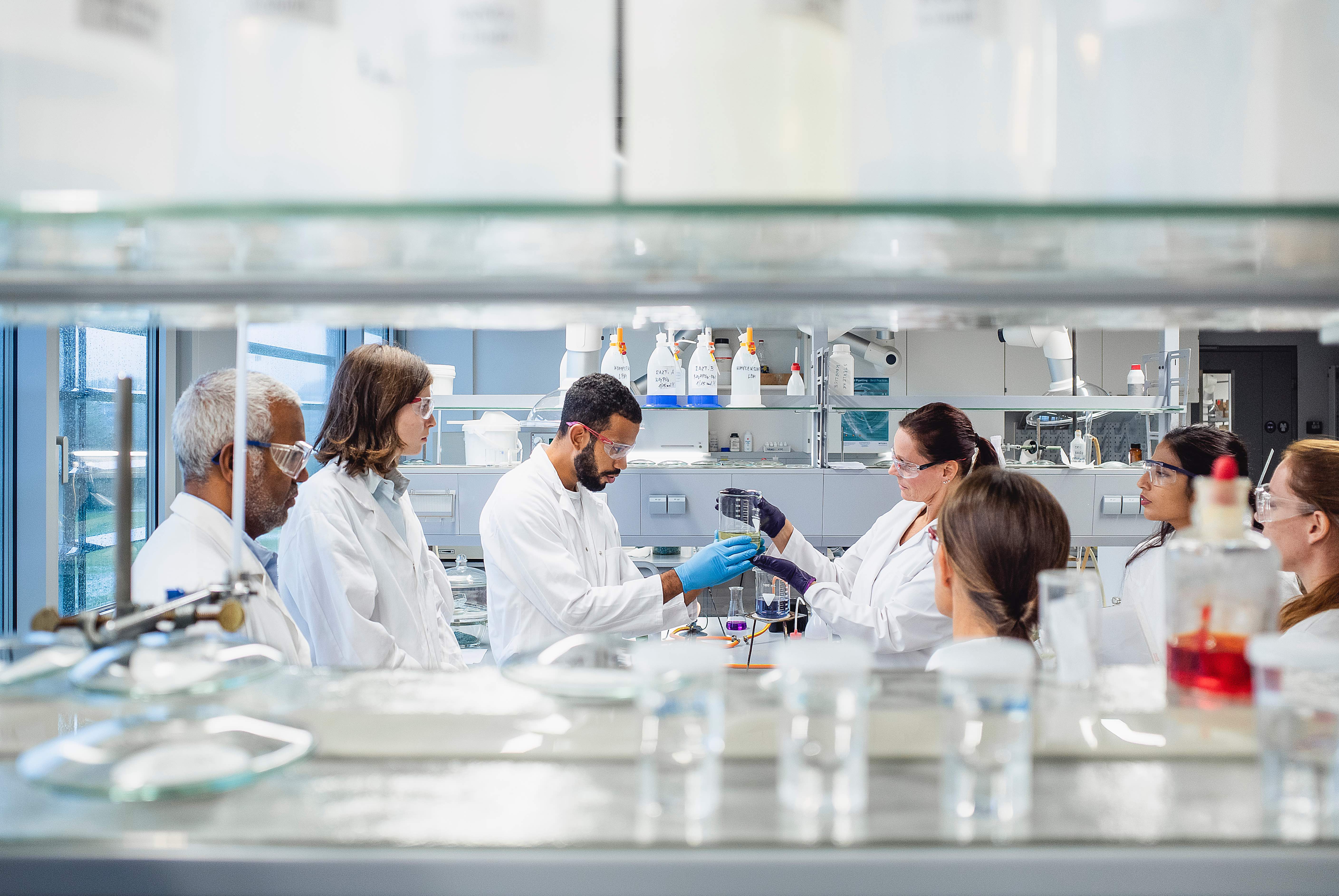 Scientists working in modern laboratory