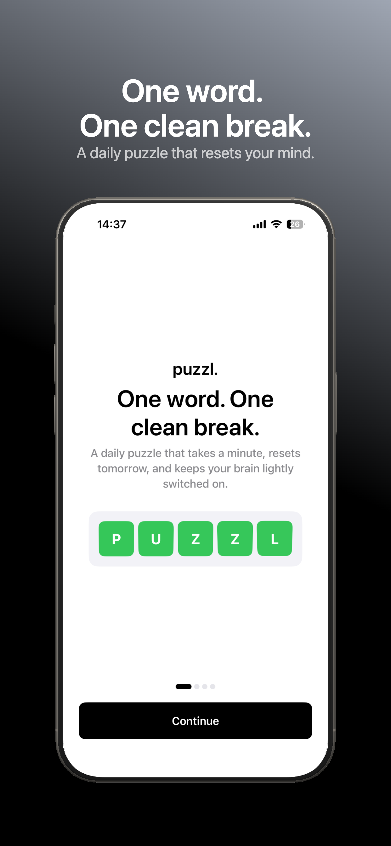 puzzl. onboarding screen showing the app tagline