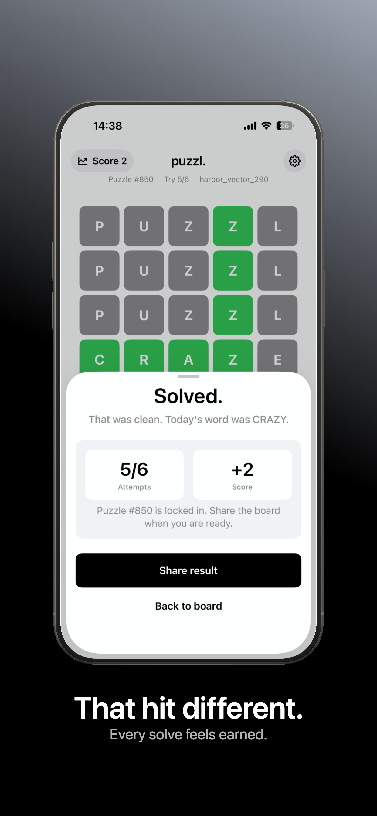 puzzl. solved puzzle screen with share option