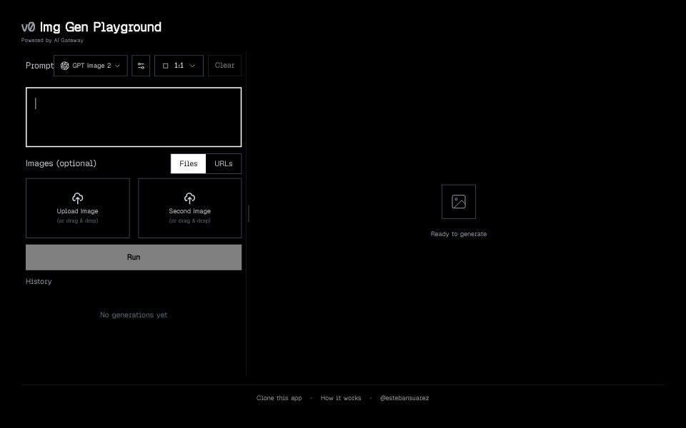 v0 interface showing model selector and image generation playground