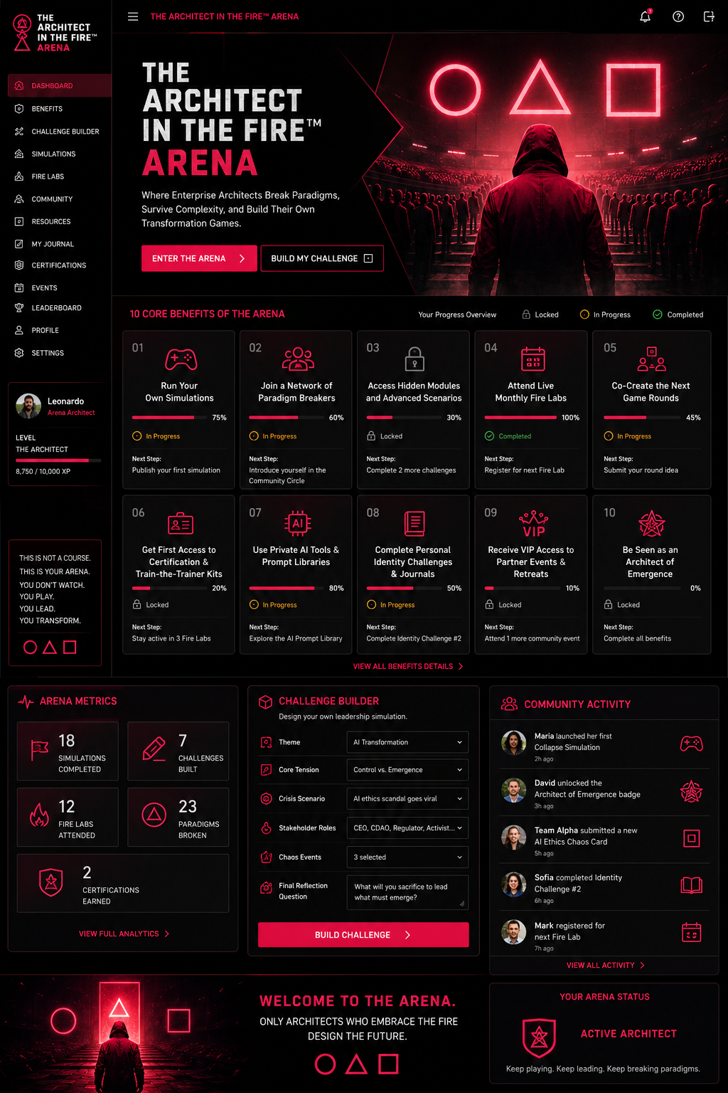The Architect in the Fire Arena Dashboard