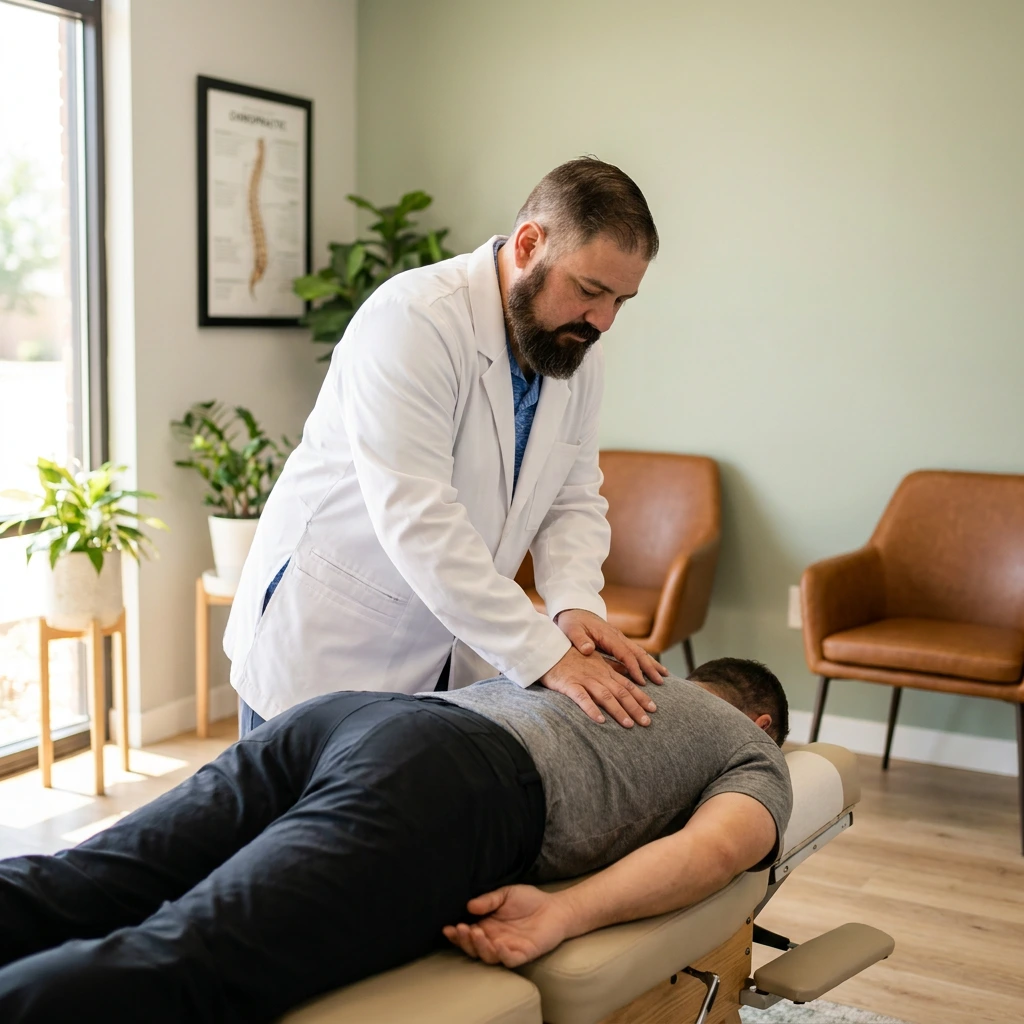 Chiropractor performing spinal adjustment
