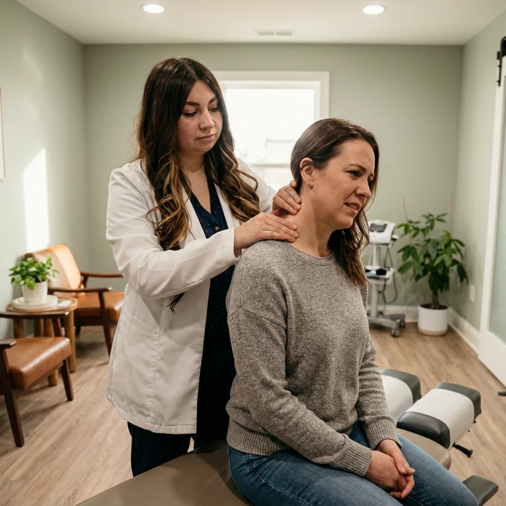 Chiropractor treating patient with neck pain