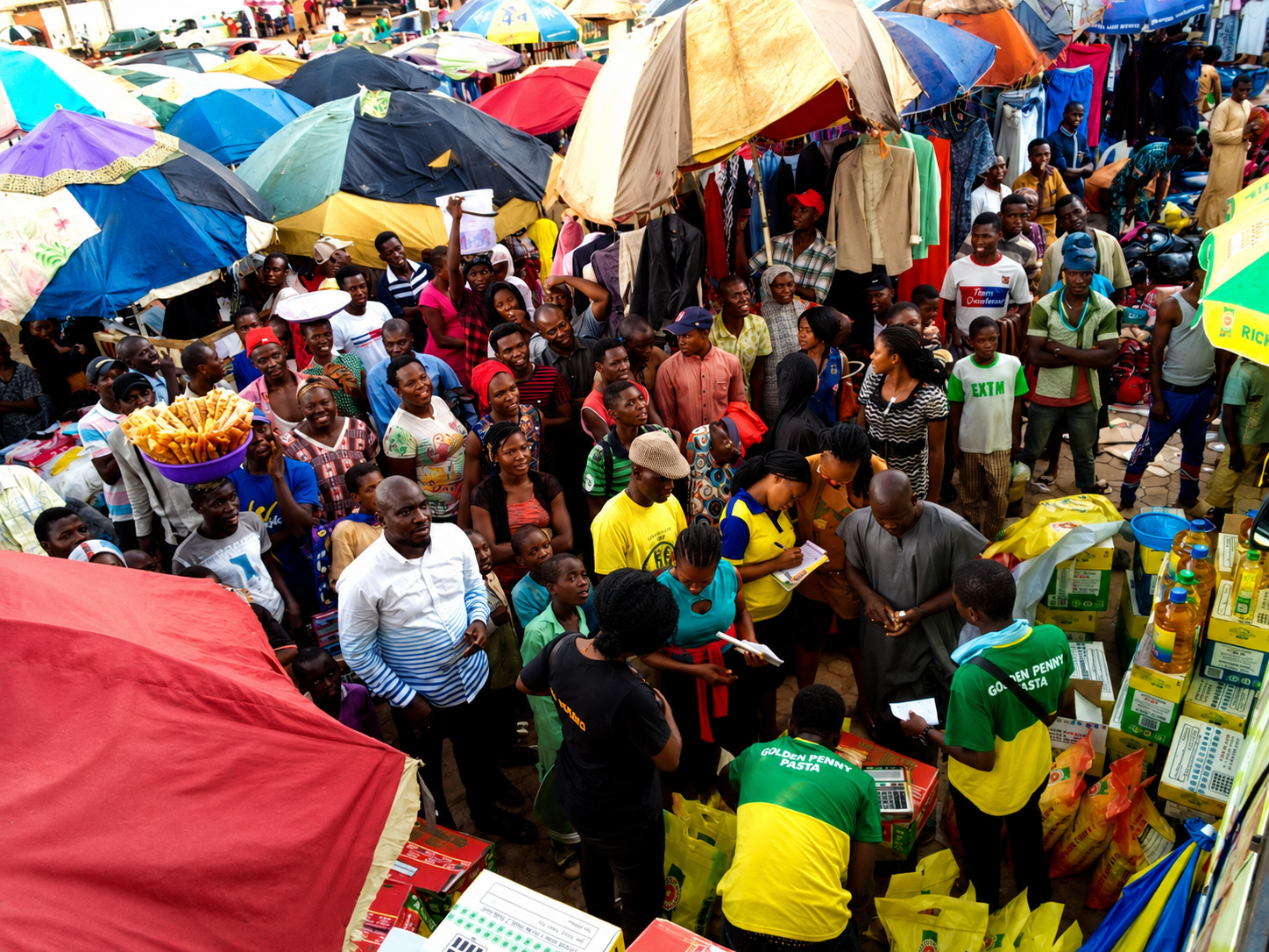 Market activation event with large crowd