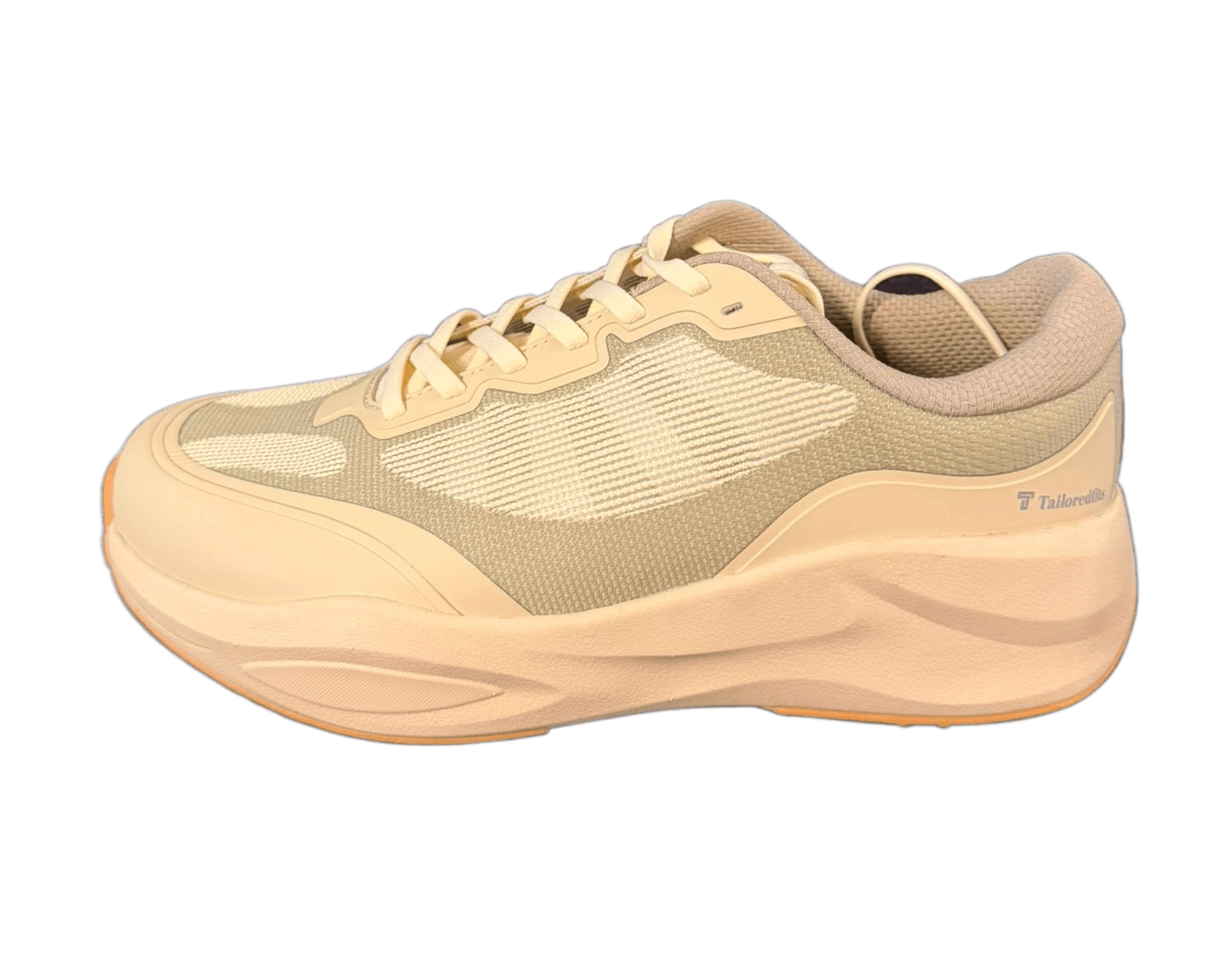 Beige performance shoe with drop-in midsole