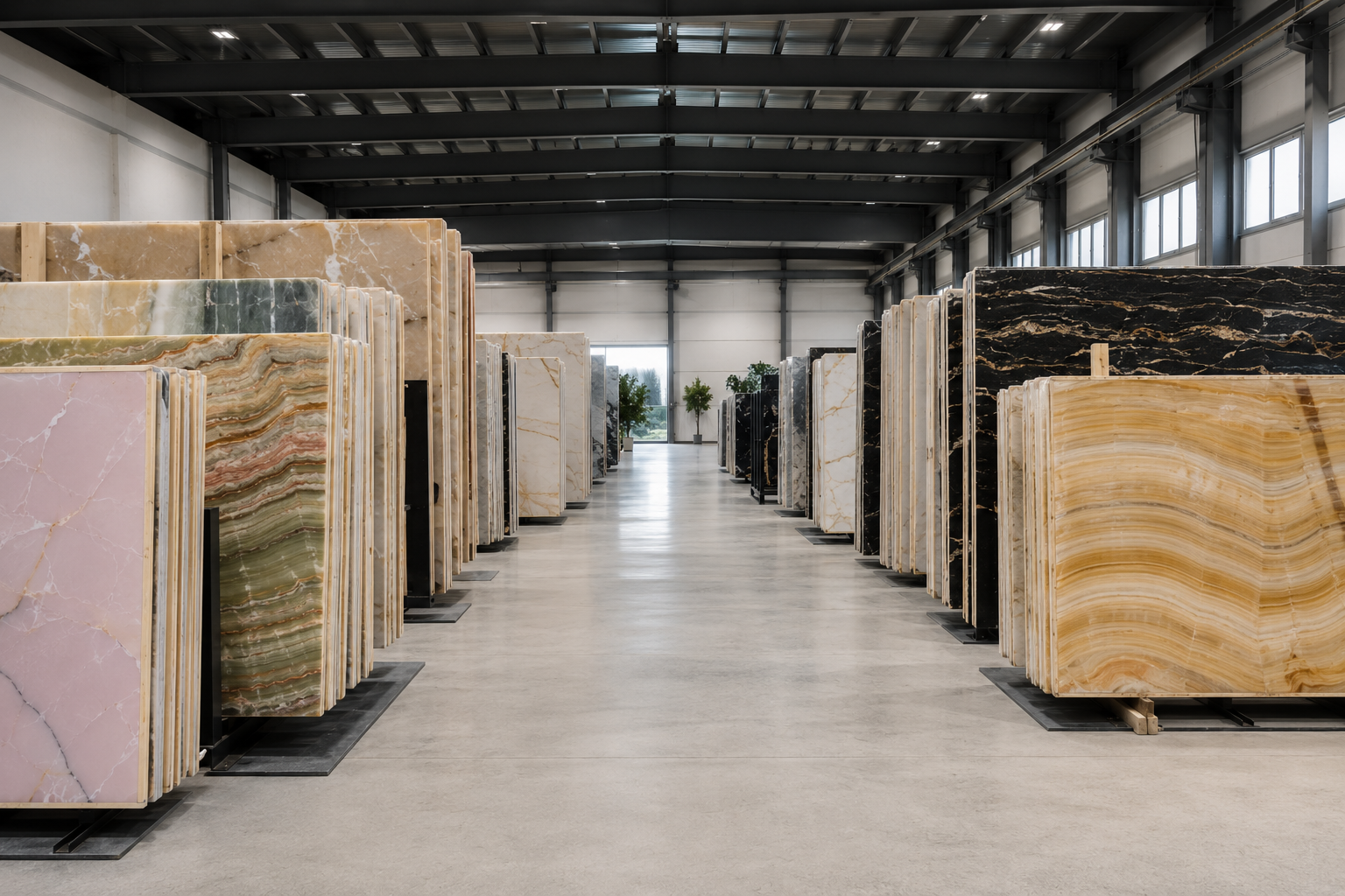 Rocciare showroom with natural stone slabs