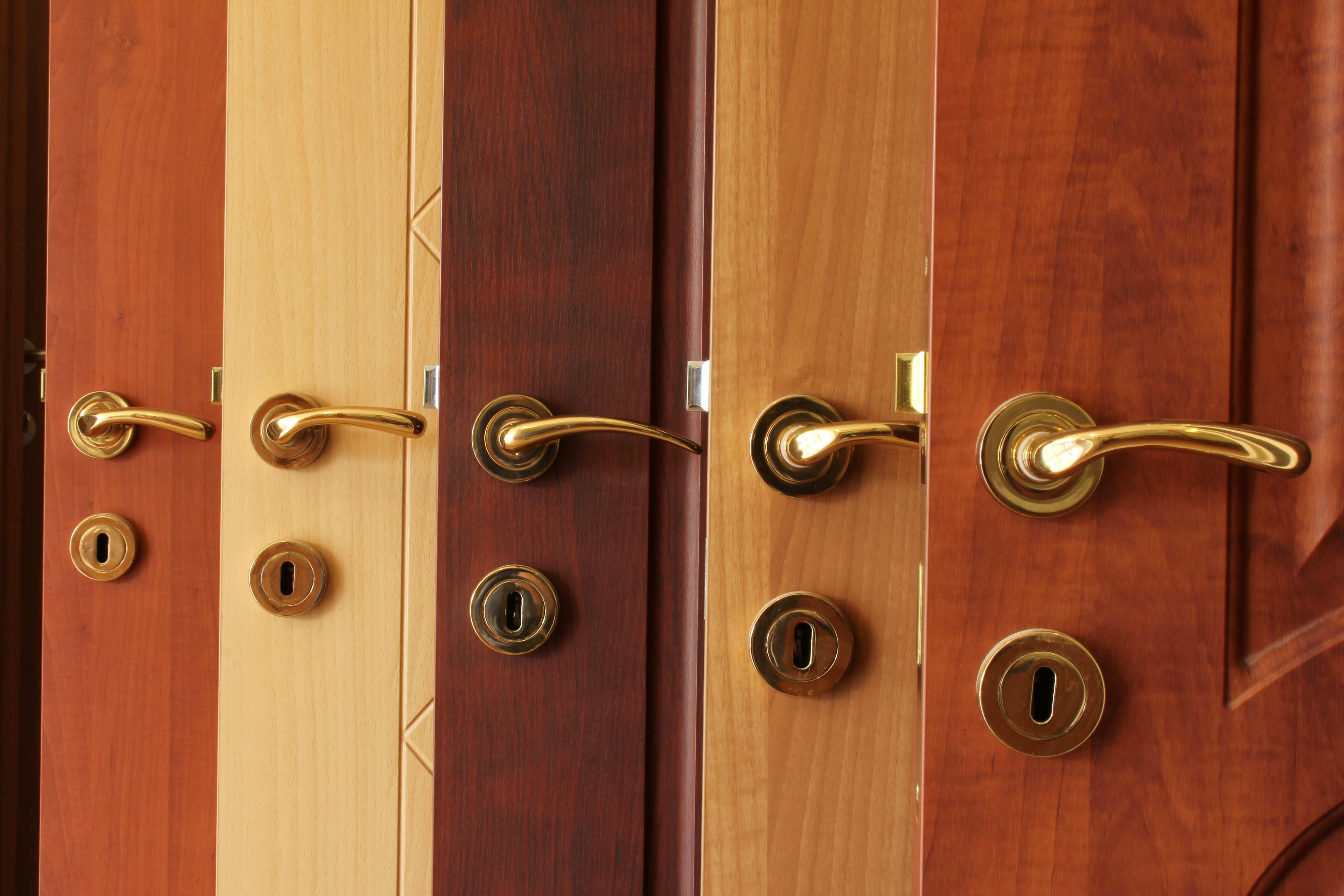 Commercial door handles and lock hardware on display