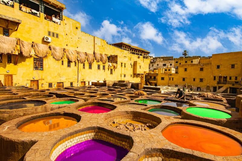 Colorful leather tanneries in Fes