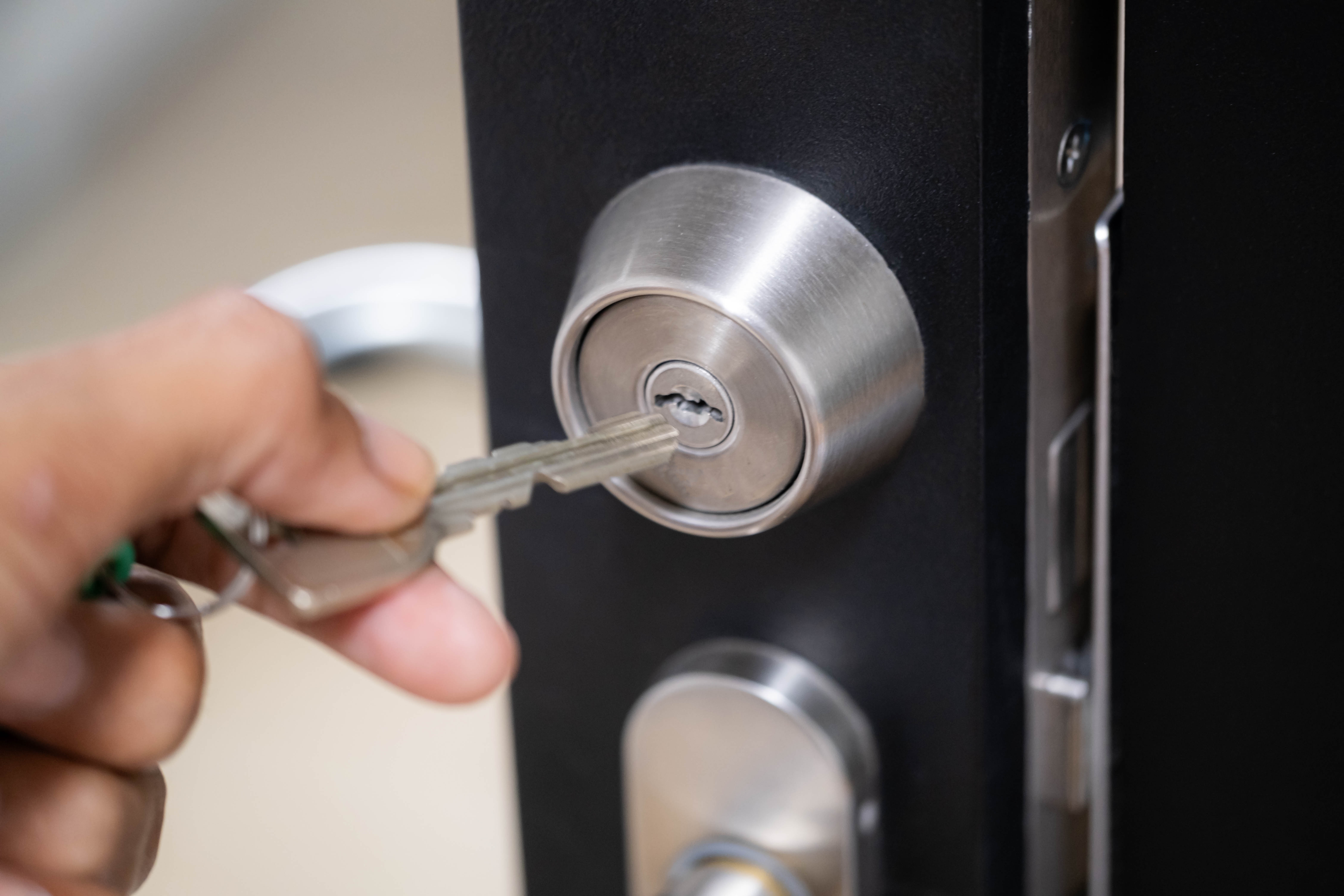 Key turning a commercial deadbolt