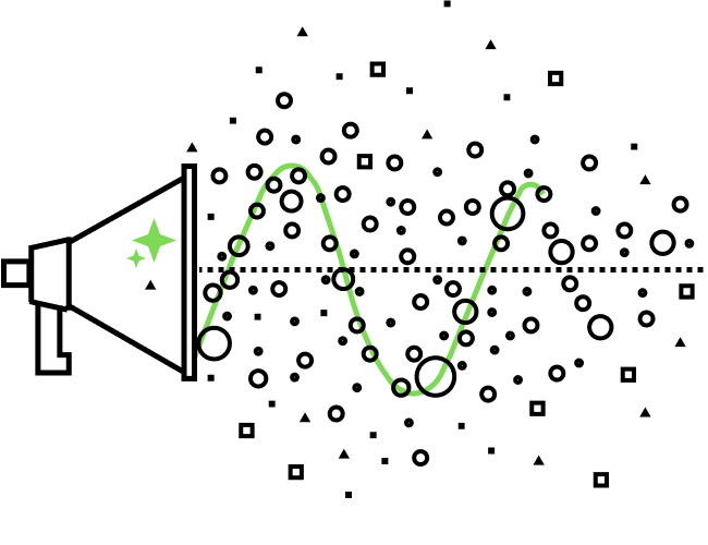 Megaphone emitting a clean signal wave, representing structured actionable insights