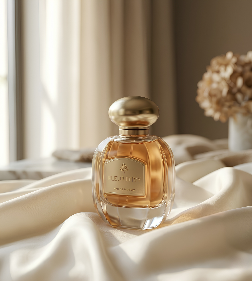 Luxury perfume bottle on silk fabric representing brand seduction