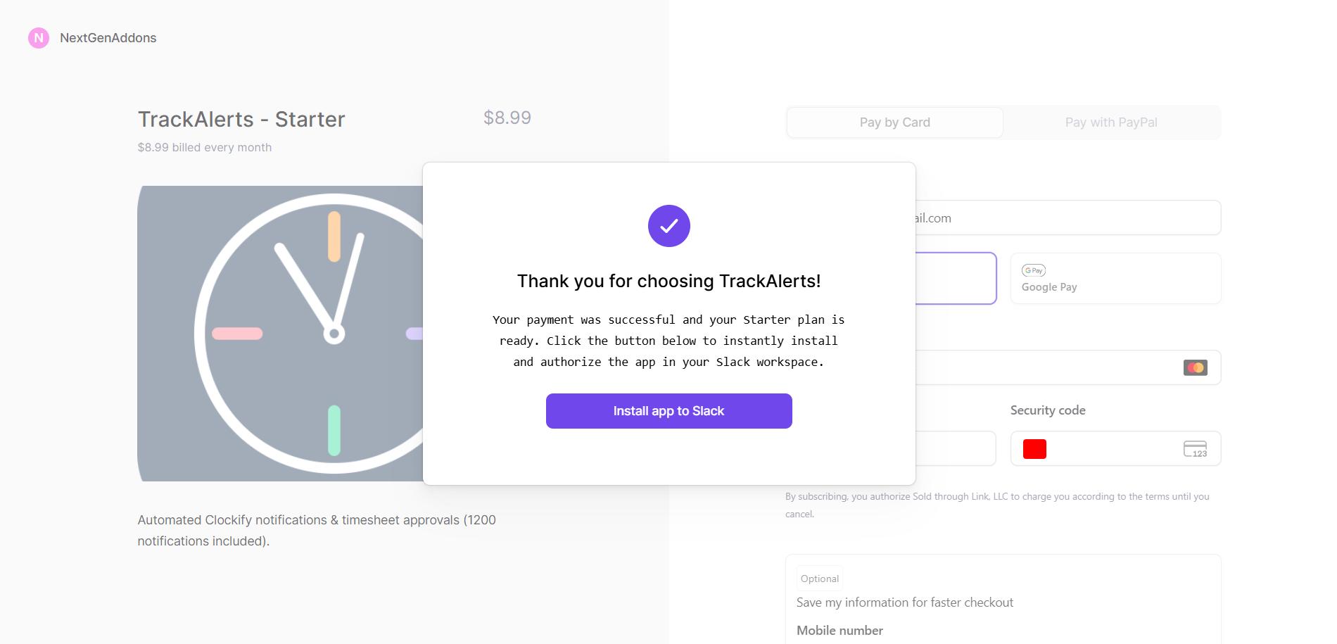 Step 2a: Add to Slack confirmation