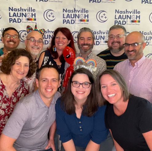 Large group at Nashville LAUNCH PAD event photobooth celebration