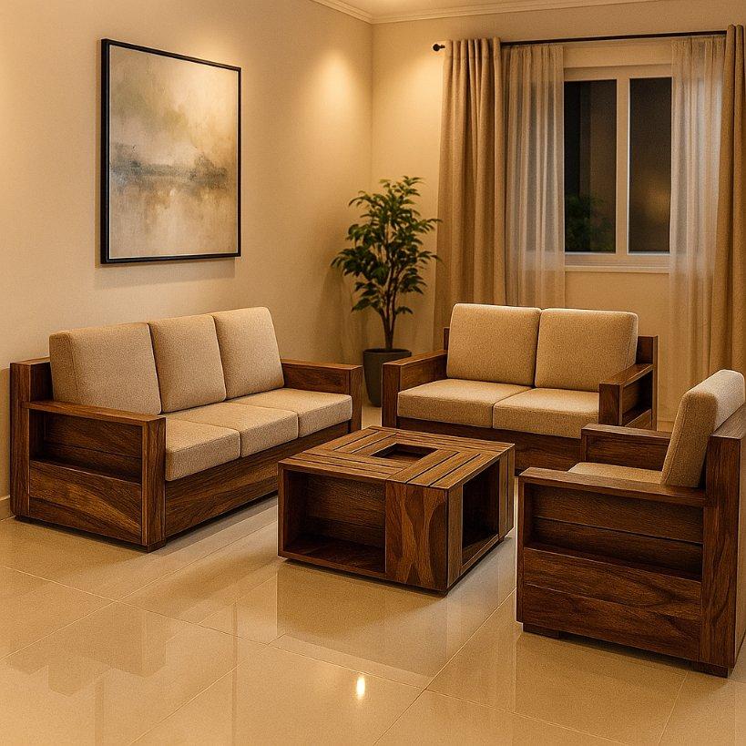 Walnut Classic Sofa Set