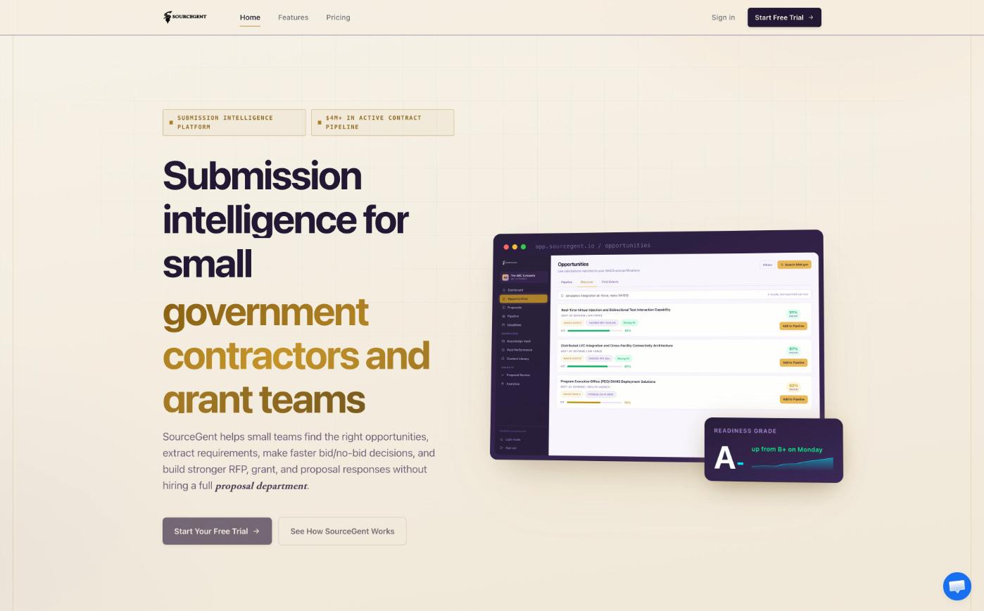 SourceGent opportunities dashboard