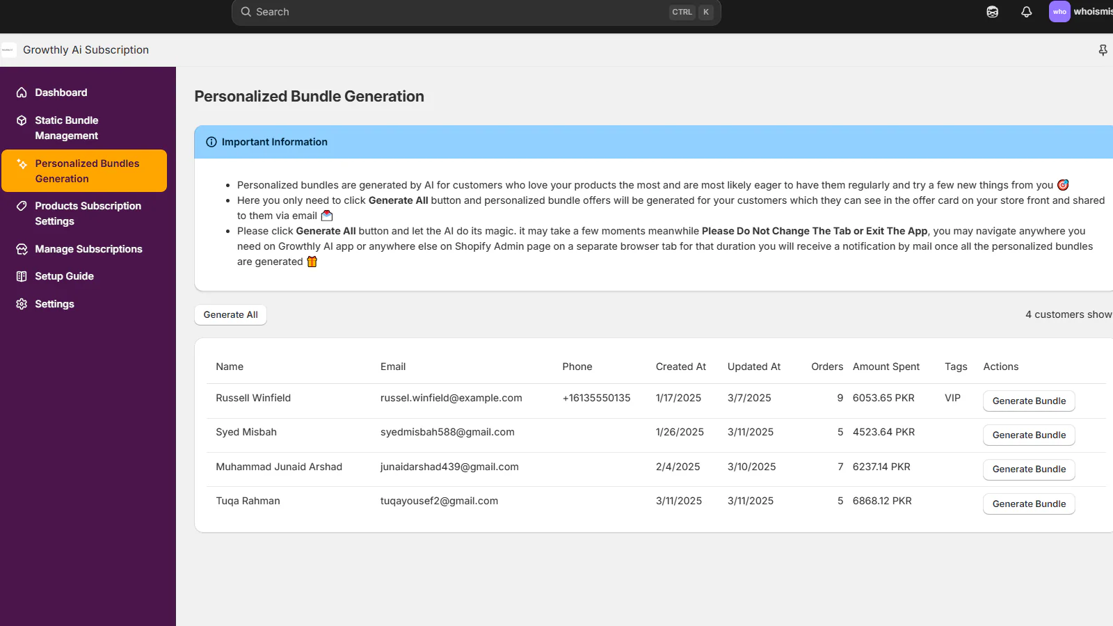 Personalized Bundle Generation
