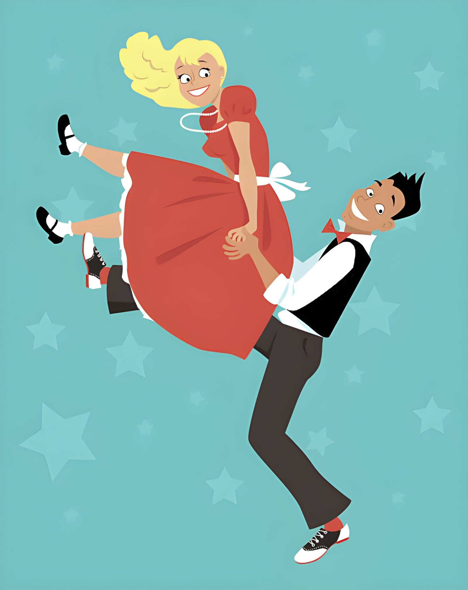 Children's book illustration — retro-style dancing couple