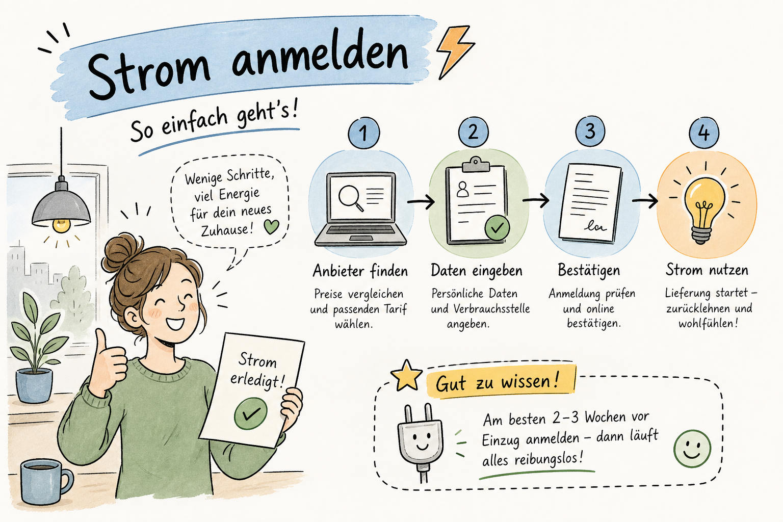 Strom anmelden - Schritt für Schritt Anleitung Infografik
