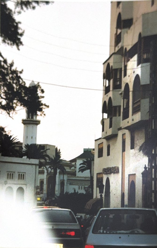 Algerian street scene with mosque