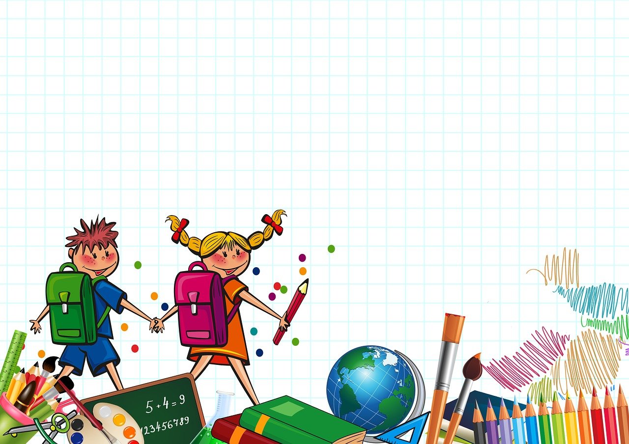 Colorful illustration of educational tools and learning materials