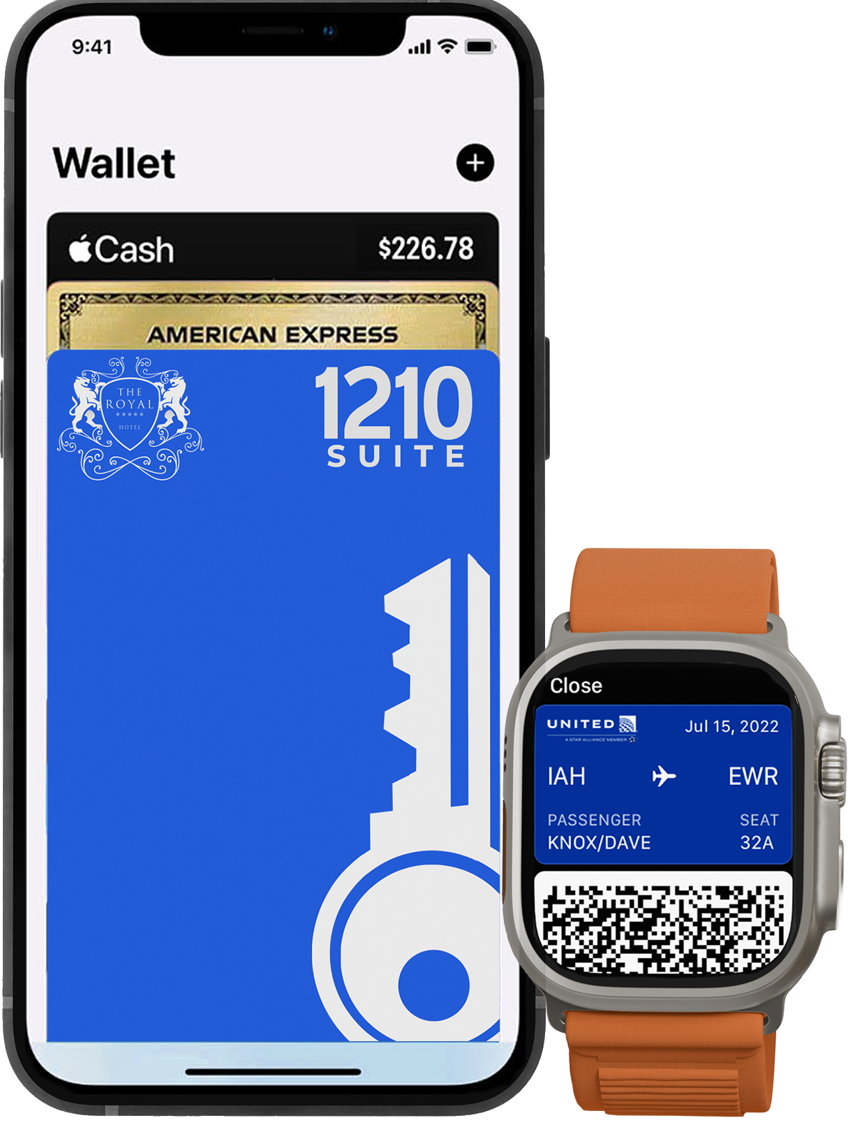 iPhone and Apple Watch showing digital passes