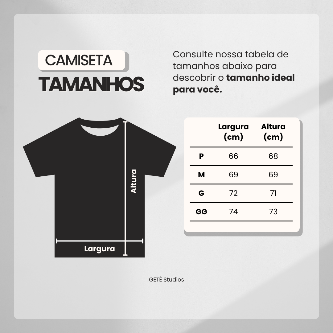 Tabela de tamanhos - Camiseta preta