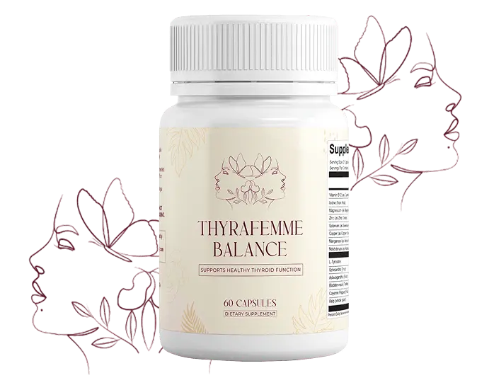 Thyrafemme Balance bottle with flowers and smiling woman