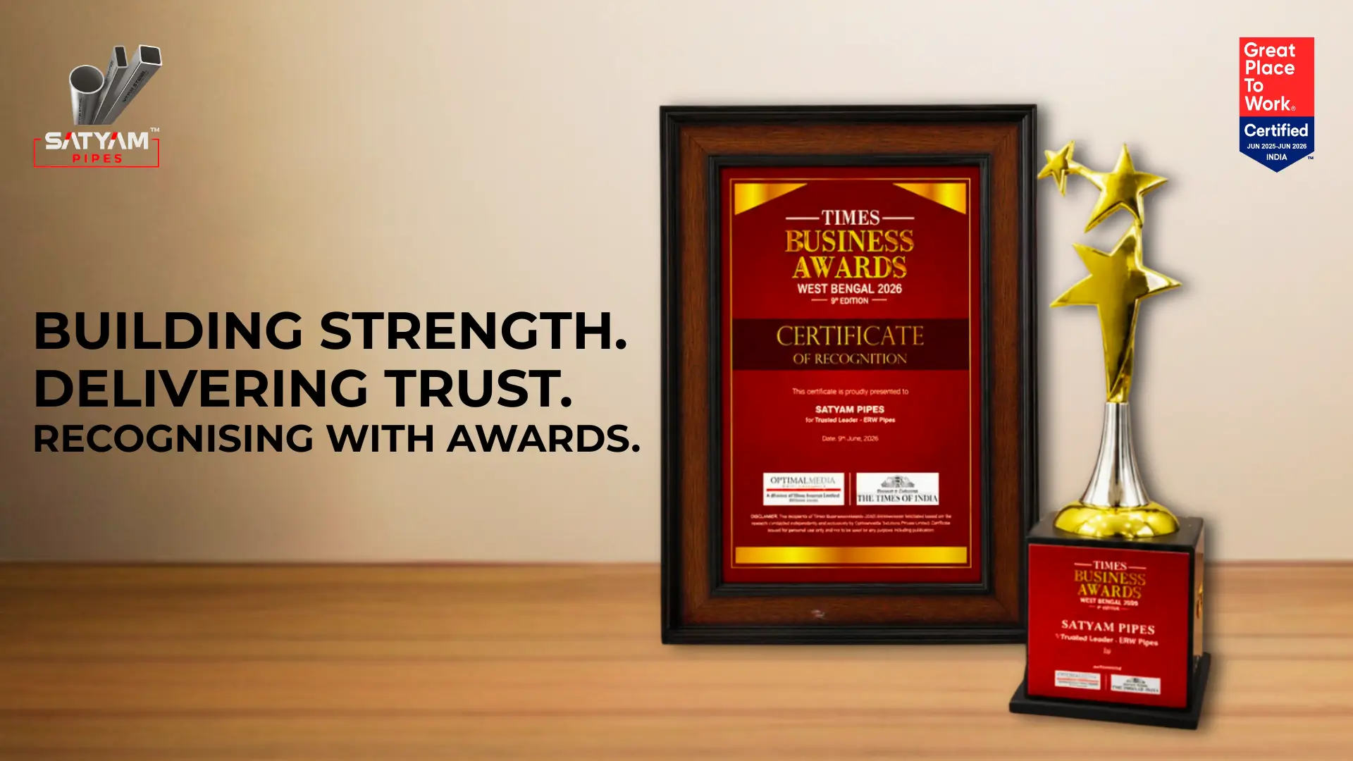 Times Business Awards West Bengal 2026 - Satyam Pipes Thermal Leader ERW Pipes