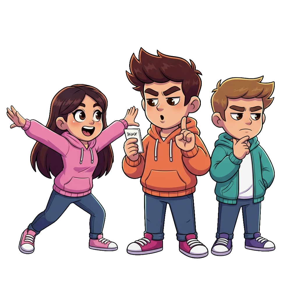 Time's Up — trois personnages qui miment et devinent