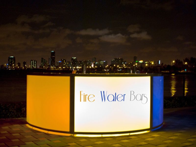 Fire Water Bars illuminated mobile bar setup - mobile bartending service South Florida