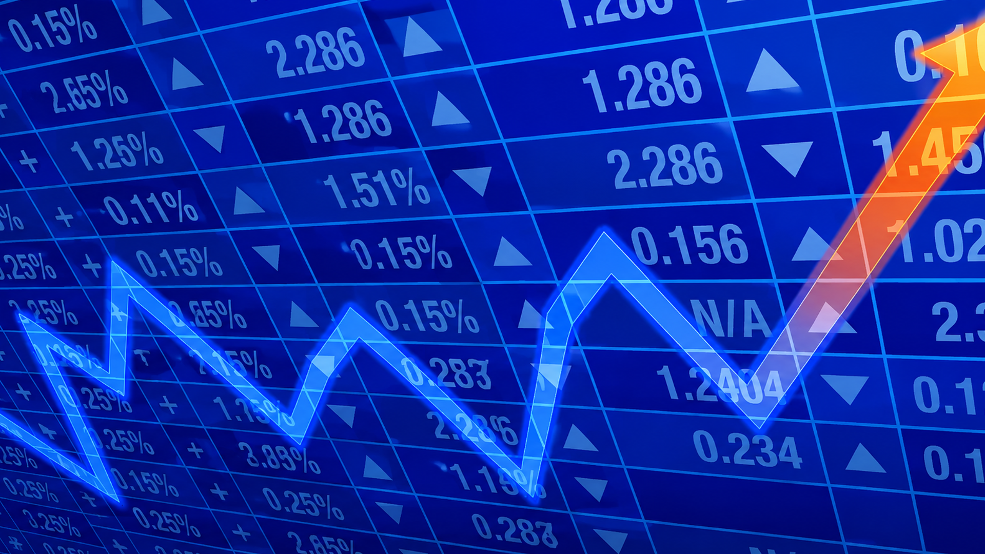 Blue market board with a rising chart