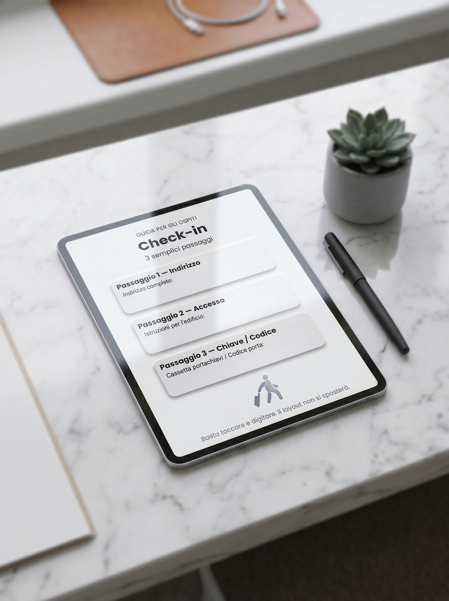 Pagina Check-in con 3 passaggi