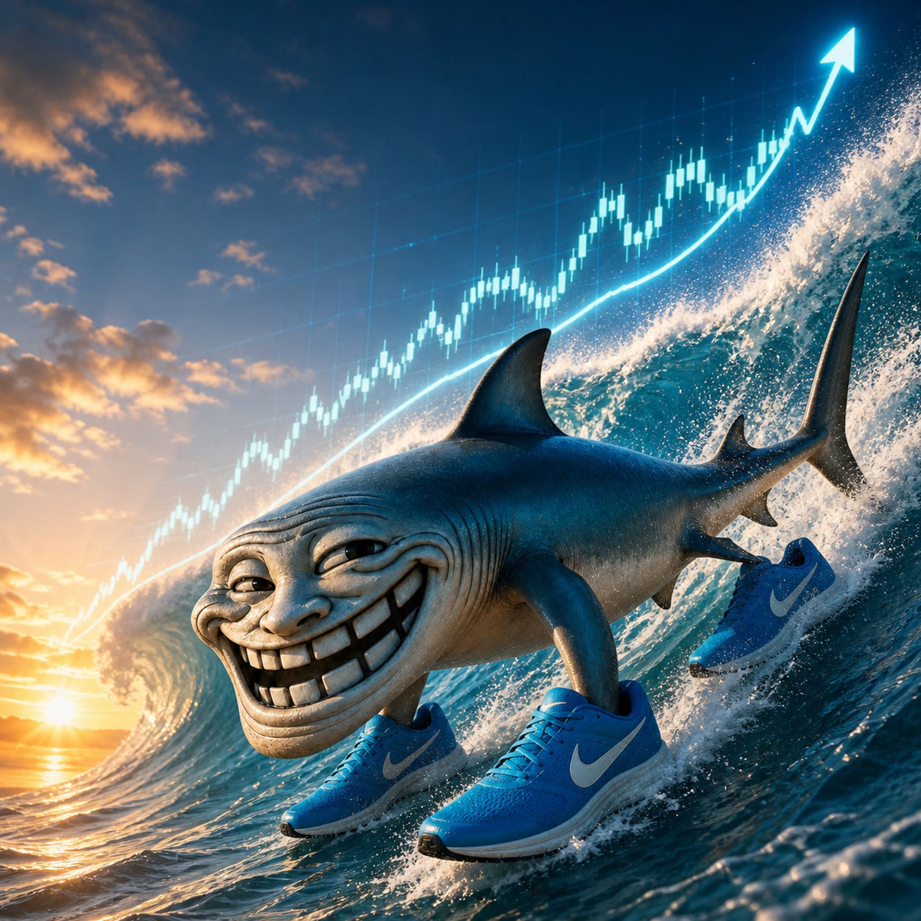 Shark surfing crypto chart
