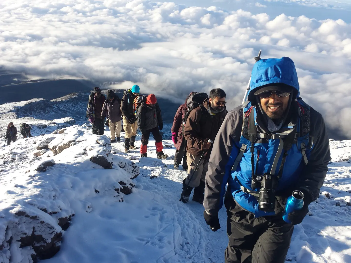 Climbers trekking near the summit of Mount Kilimanjaro
