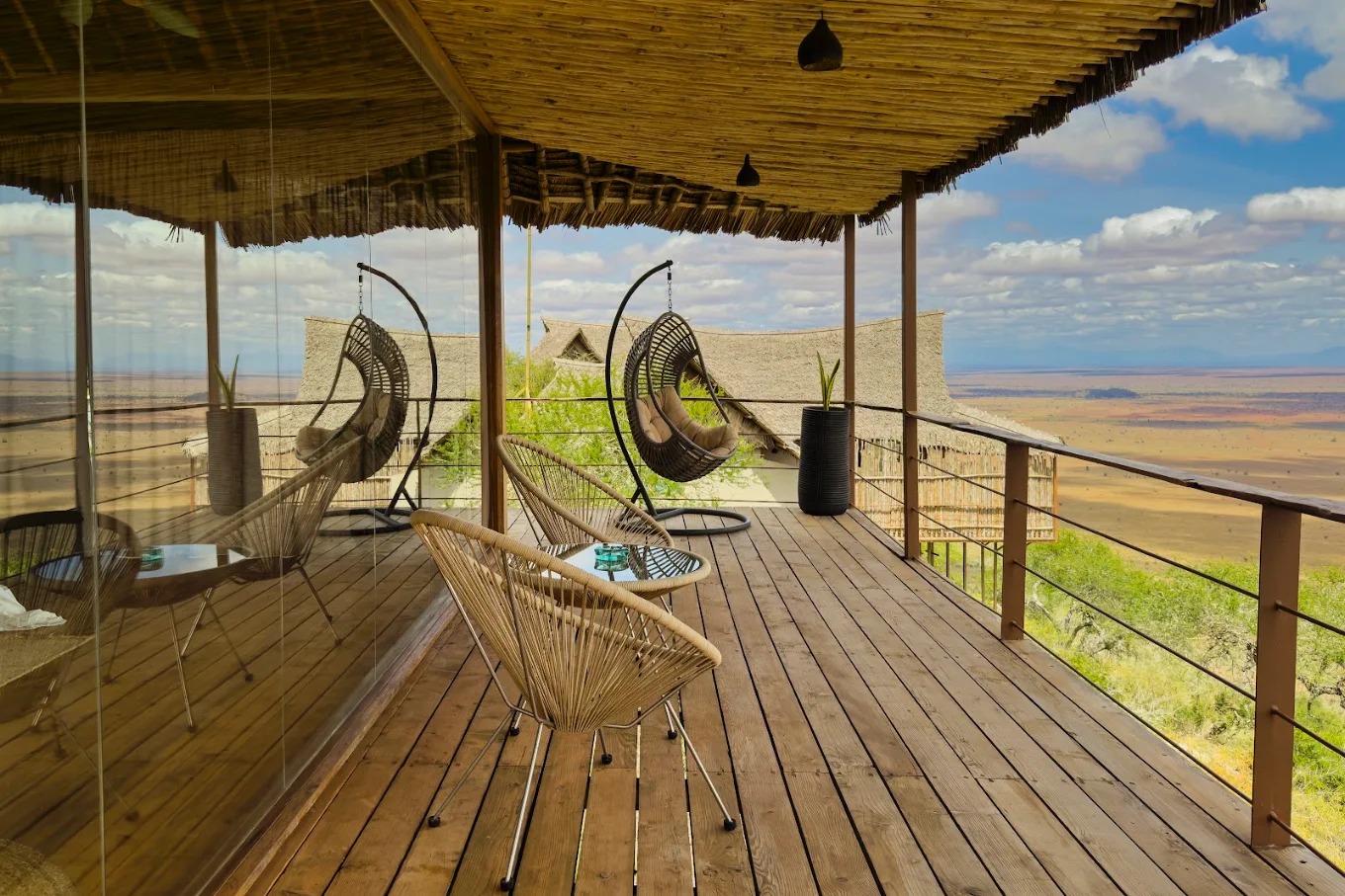 Tsavo lodge terrace overlooking the savanna