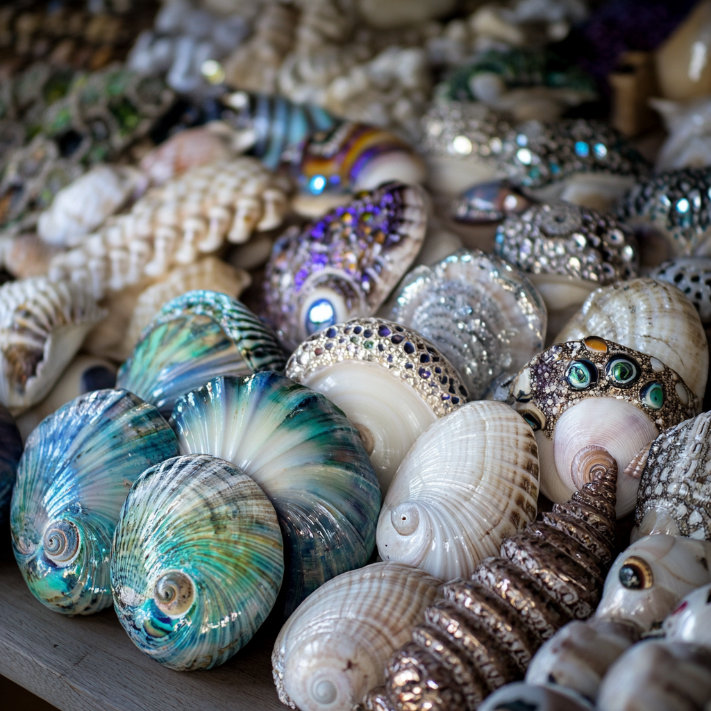 Collection de coquillages irisés