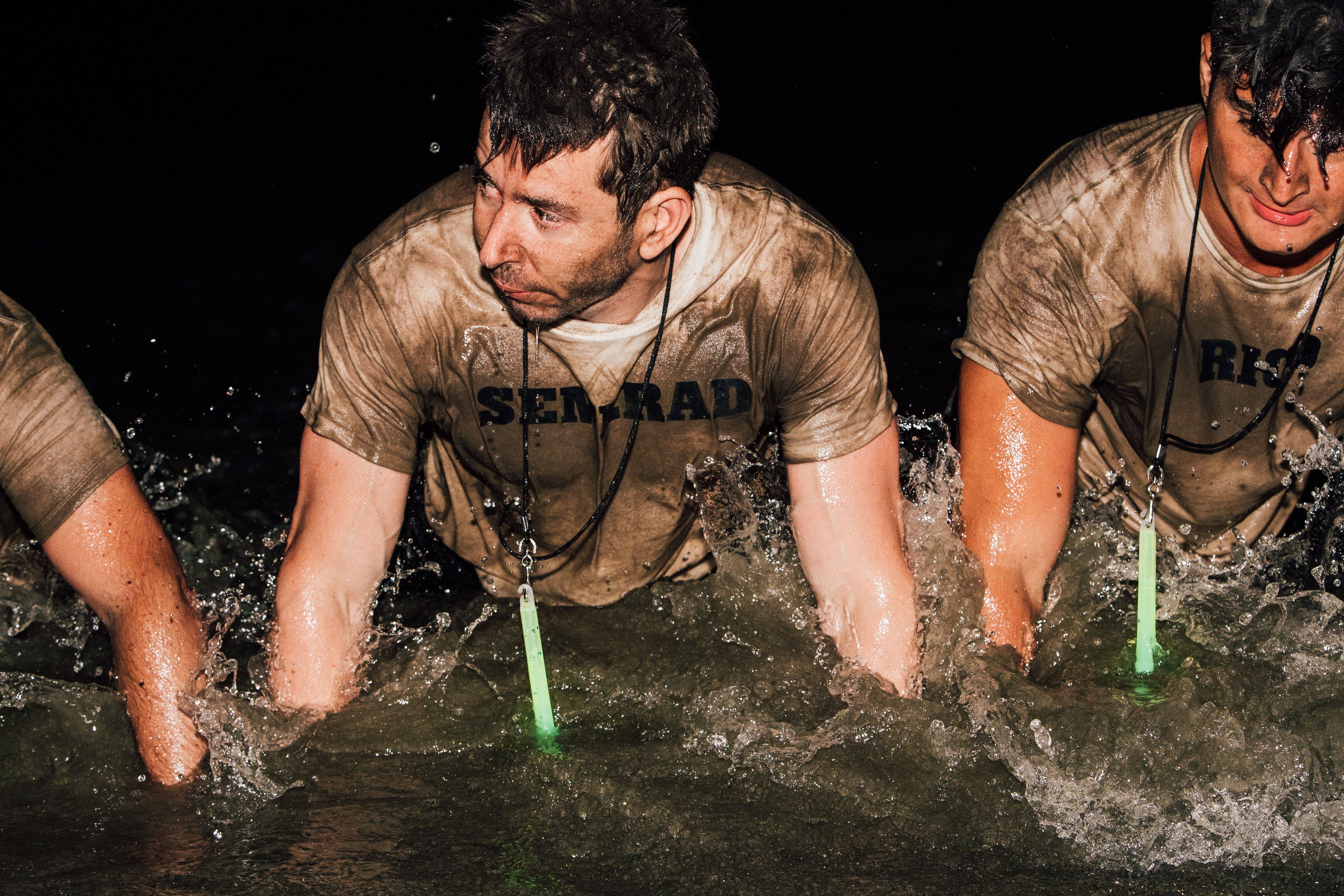 David pushing through water