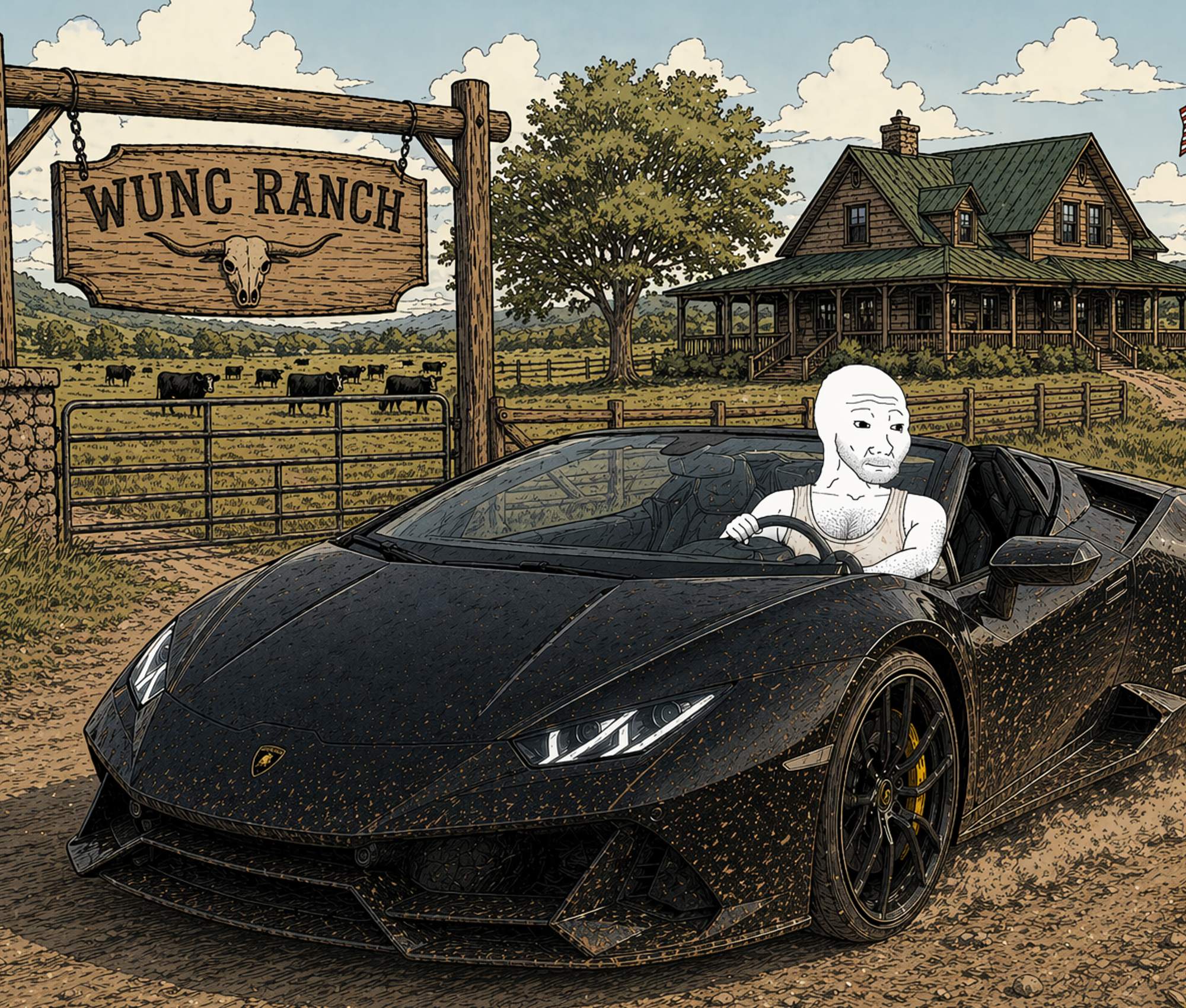 Unc driving a Lamborghini at WUNC Ranch