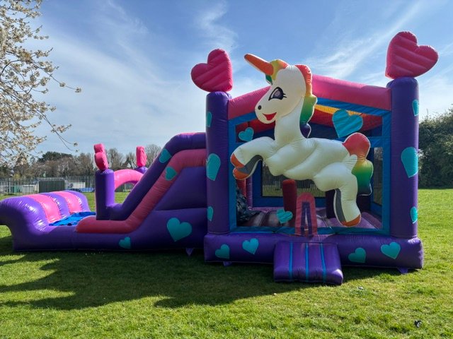 Unicorn bouncy castle full view