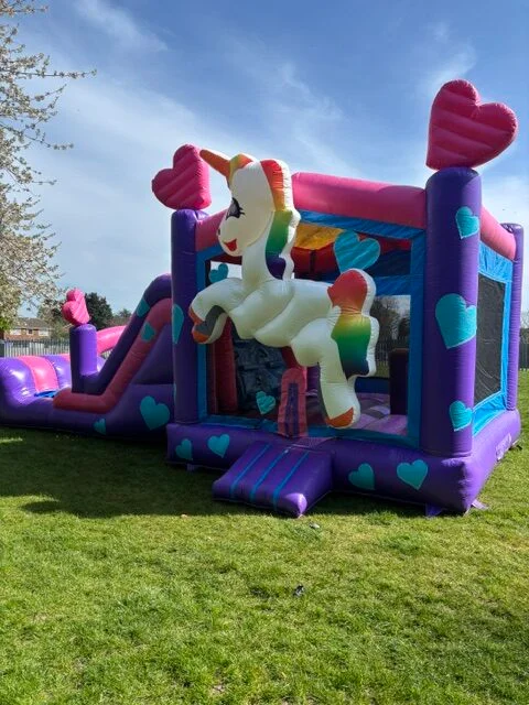 Unicorn bouncy castle exterior view