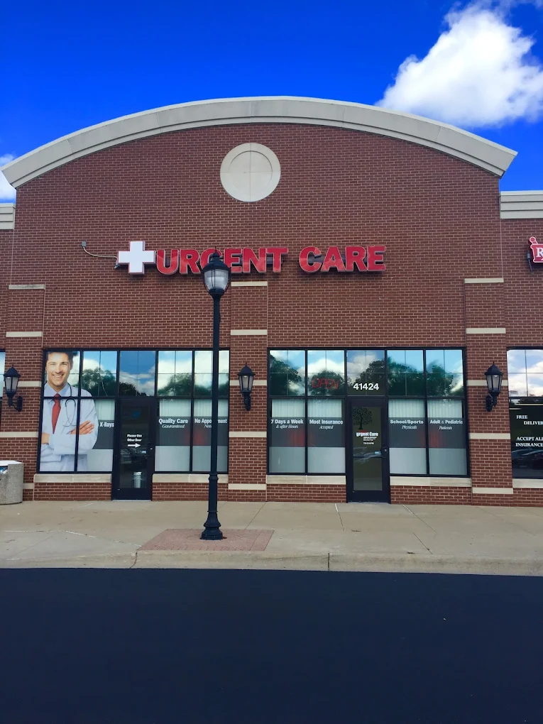 Plymouth Urgent Care building exterior showing the URGENT CARE sign and entrance