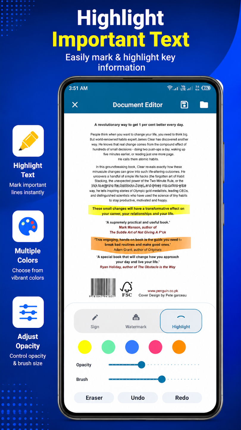 Scanner Flow document editor highlighting important text