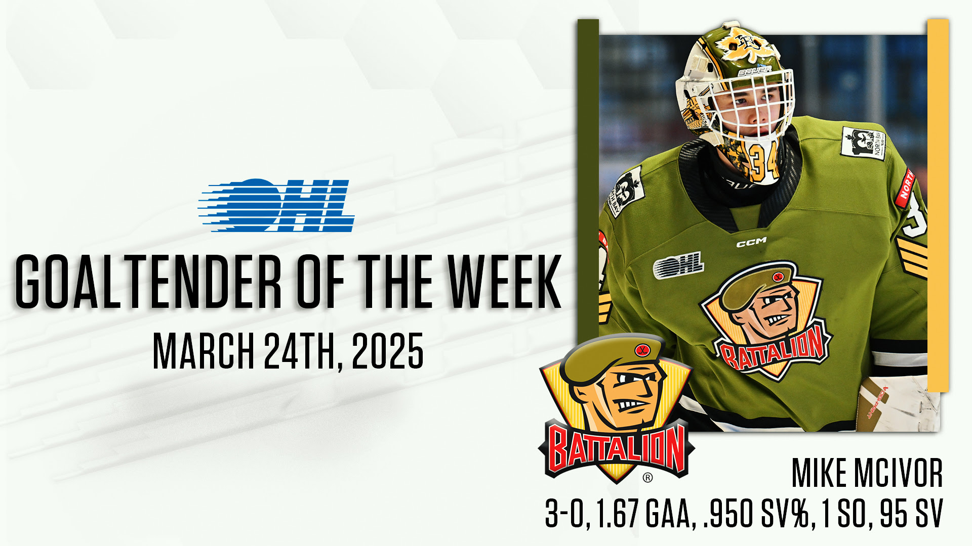Mike McIvor - OHL goaltender trained by Puck Warriors