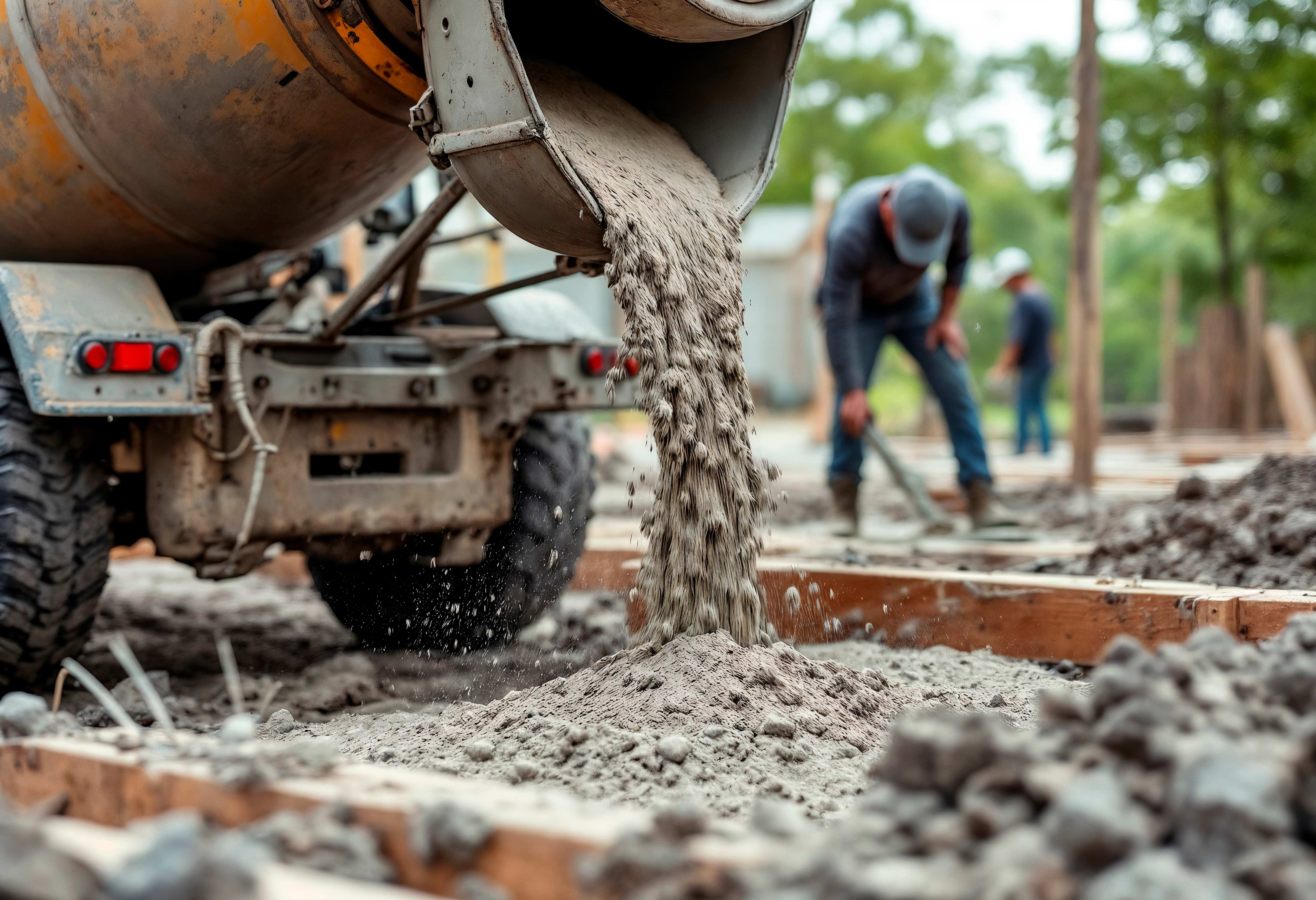 Vertido de concreto para cimientos en construcción