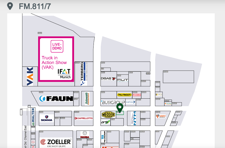 IFAT Munich venue map showing stand FM.811/7