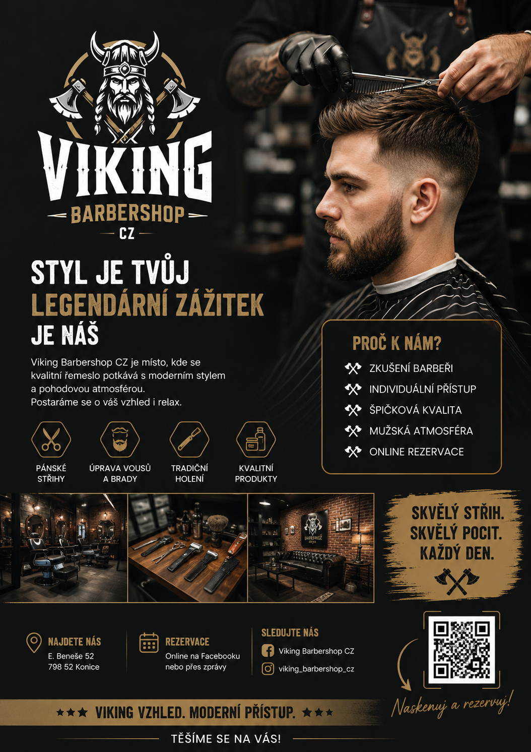 Leták Viking Barbershop Konice — styl je tvůj, legendární zážitek je náš