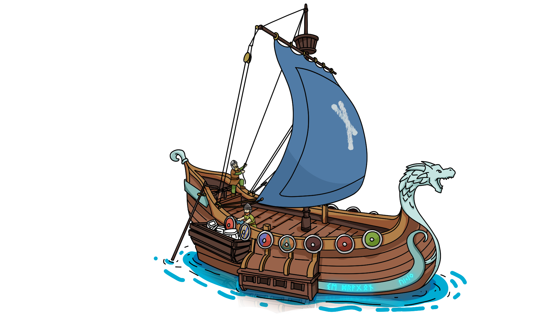 Animated illustrated Viking ship sailing toward a new collaboration