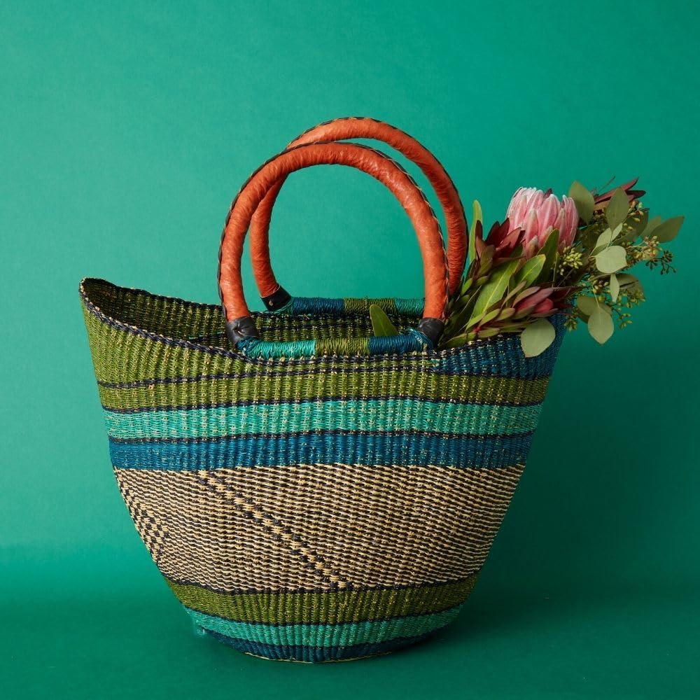 Woven African Market Basket (Blue Green)