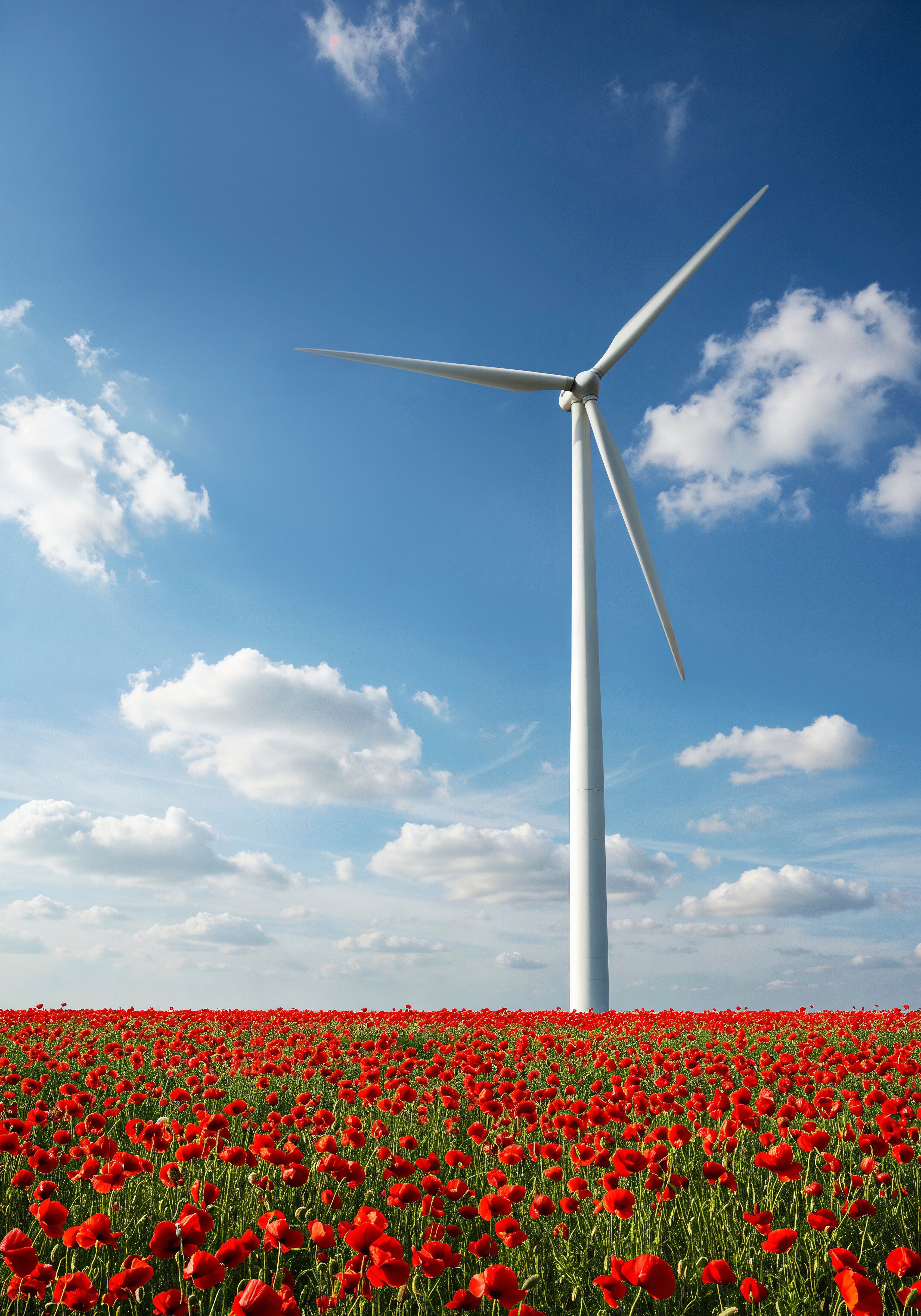 Turbina wiatrowa w polu czerwonych maków
